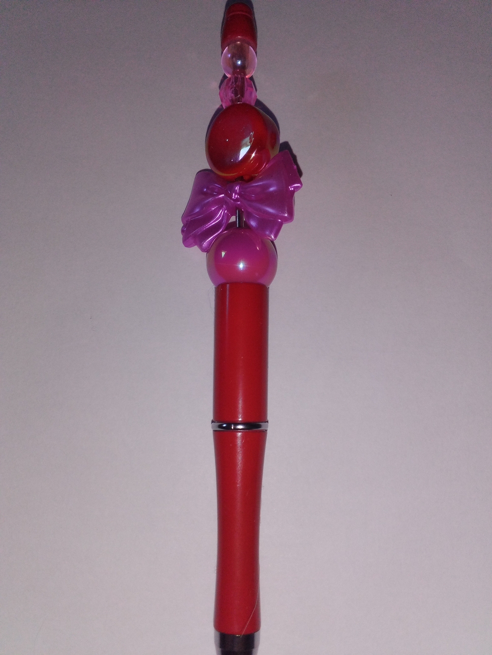 Red Beaded Pen with Pink Bow Accent